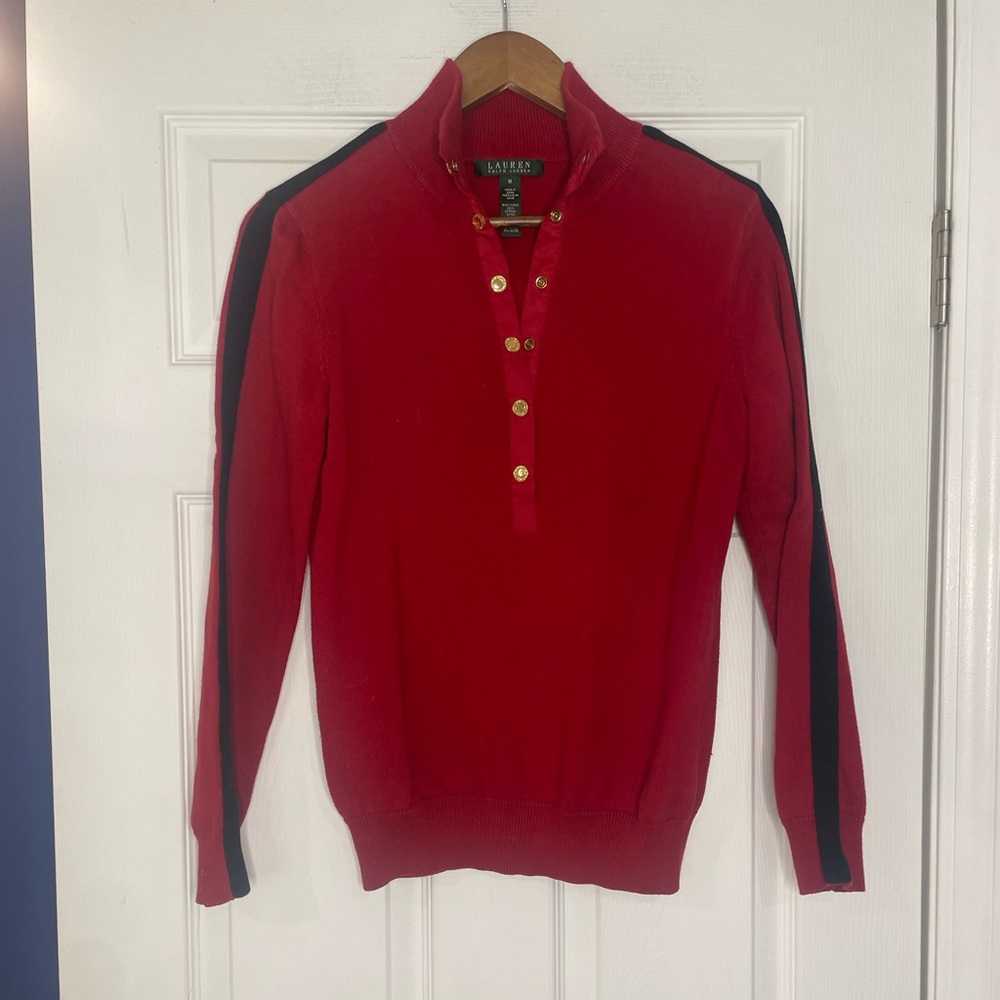 LAUREN Ralph Lauren VINTAGE Y2K Red Sweater half button-up - medium